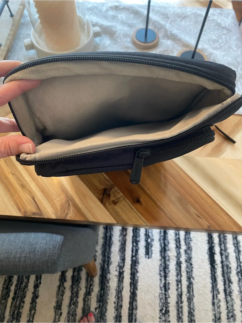 tomtoc 13in Padded Polyester Laptop Sleeve Case Gray Brown Handle